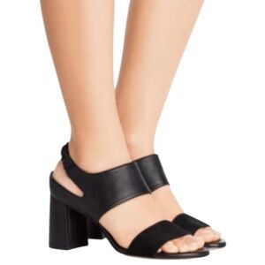 Stuart Weitzman Erica Black Suede & Leather Slingback Block Heel Sandals - 8.5